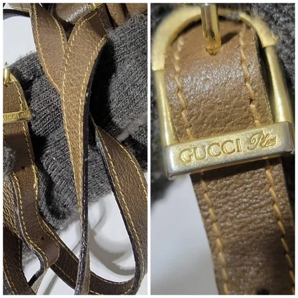 Authentic GUCCI Vintage GG Plus Shoulder Cross Drawstring Bag Beige/Brown - Picture 9 of 16